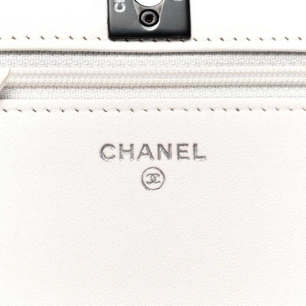 Lambskin Quilted Mini Trendy CC Wallet On Chain WOC White