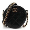 Goatskin Quilted Chanel 19 Round Clutch With Chain Black