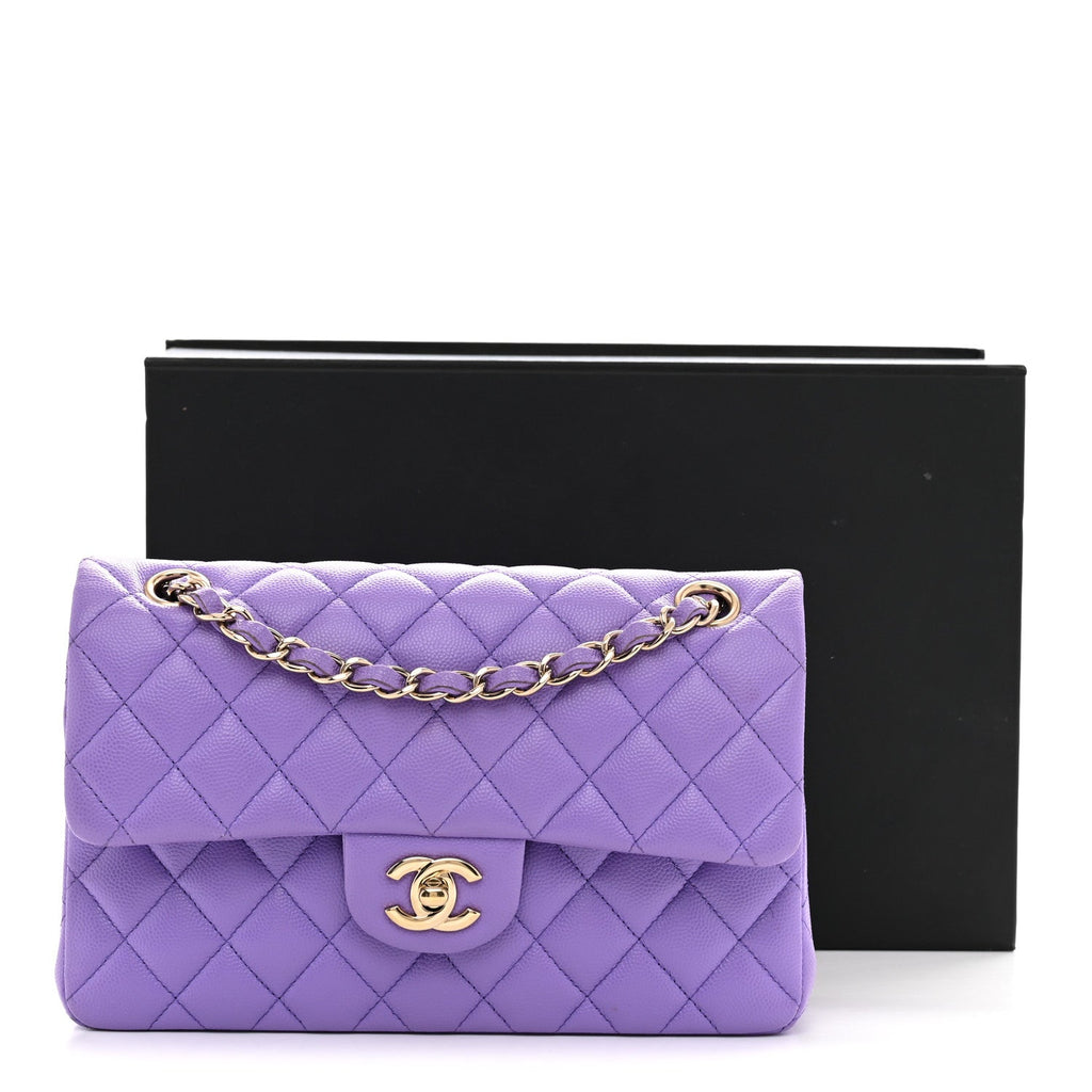 Caviar Quilted Small Double Flap Purple