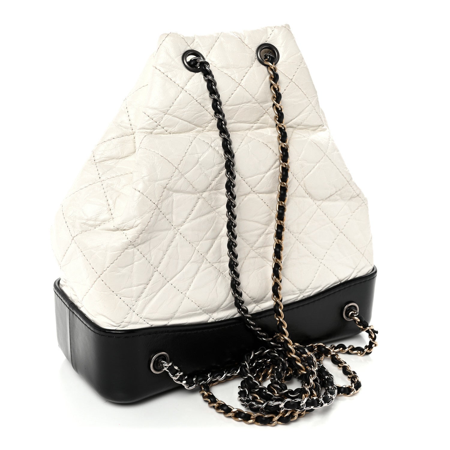 Aged Calfskin Quilted Gabrielle Backpack Black White