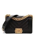 Caviar Chevron Quilted Small Boy Flap Black