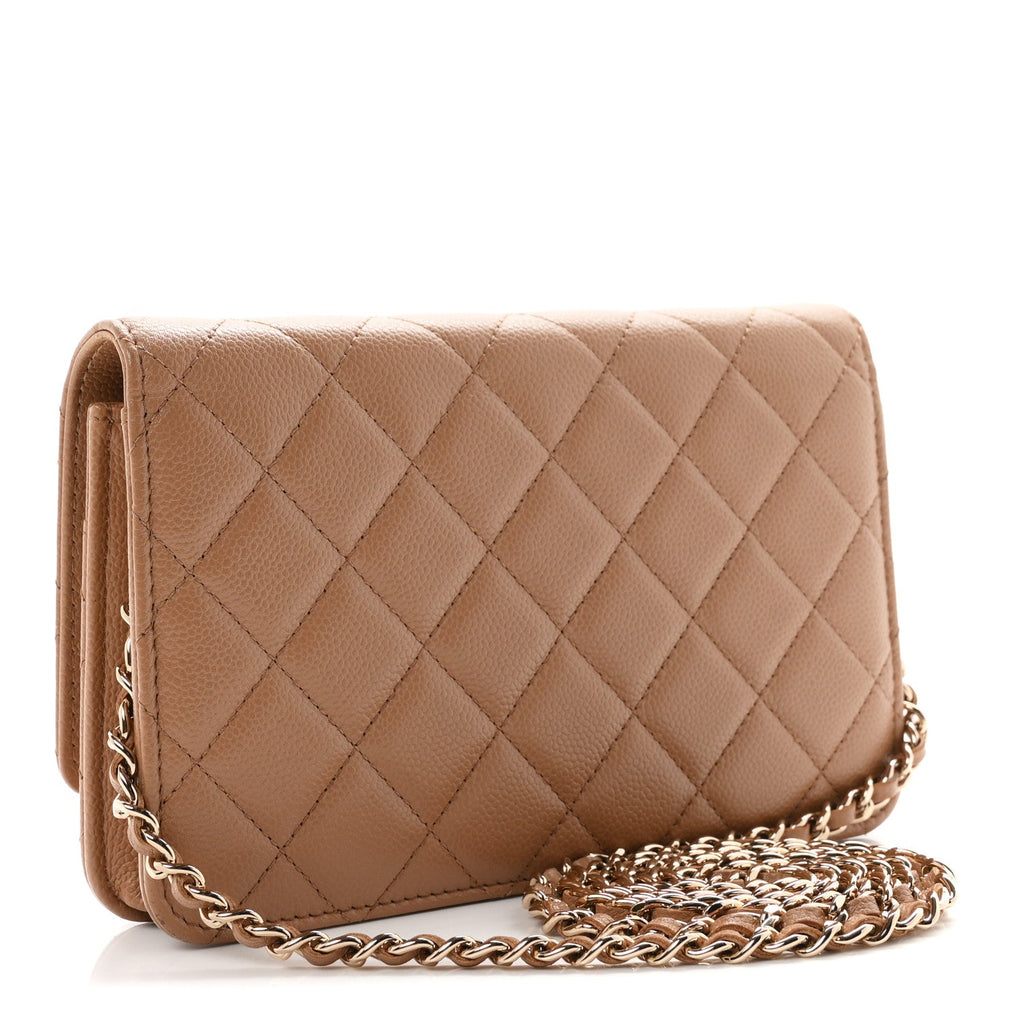 Caviar Quilted Multi Chain Wallet On Chain WOC Beige
