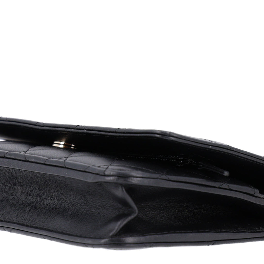 Lambskin Quilted Pearl Wallet On Chain WOC Black