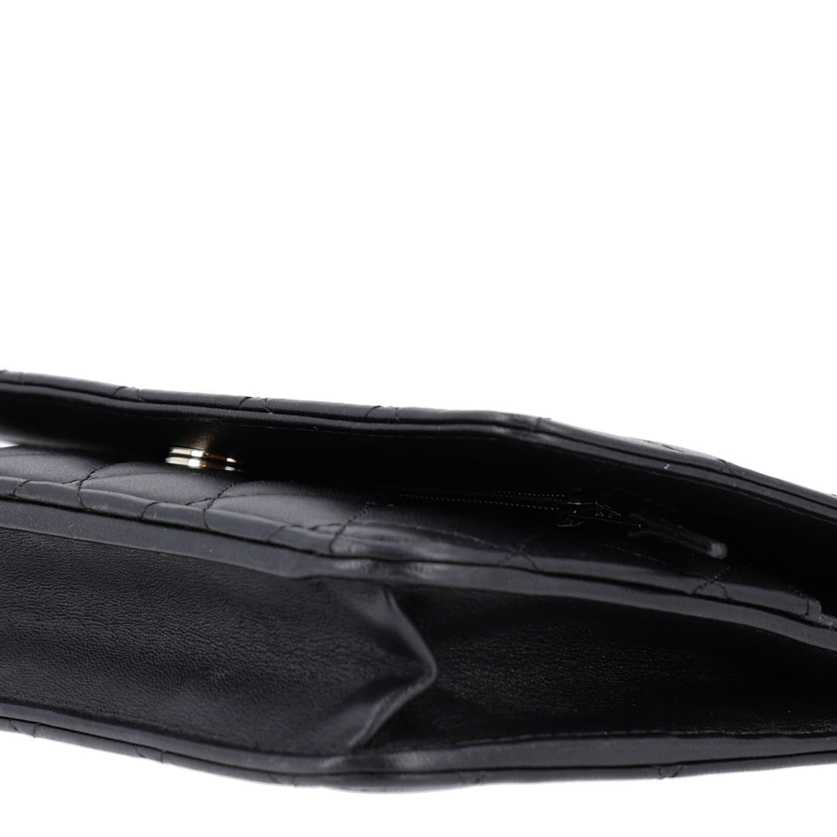 Lambskin Quilted Pearl Wallet On Chain WOC Black
