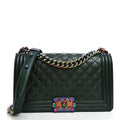 Iridescent Goatskin Quilted Medium Boy Flap Green