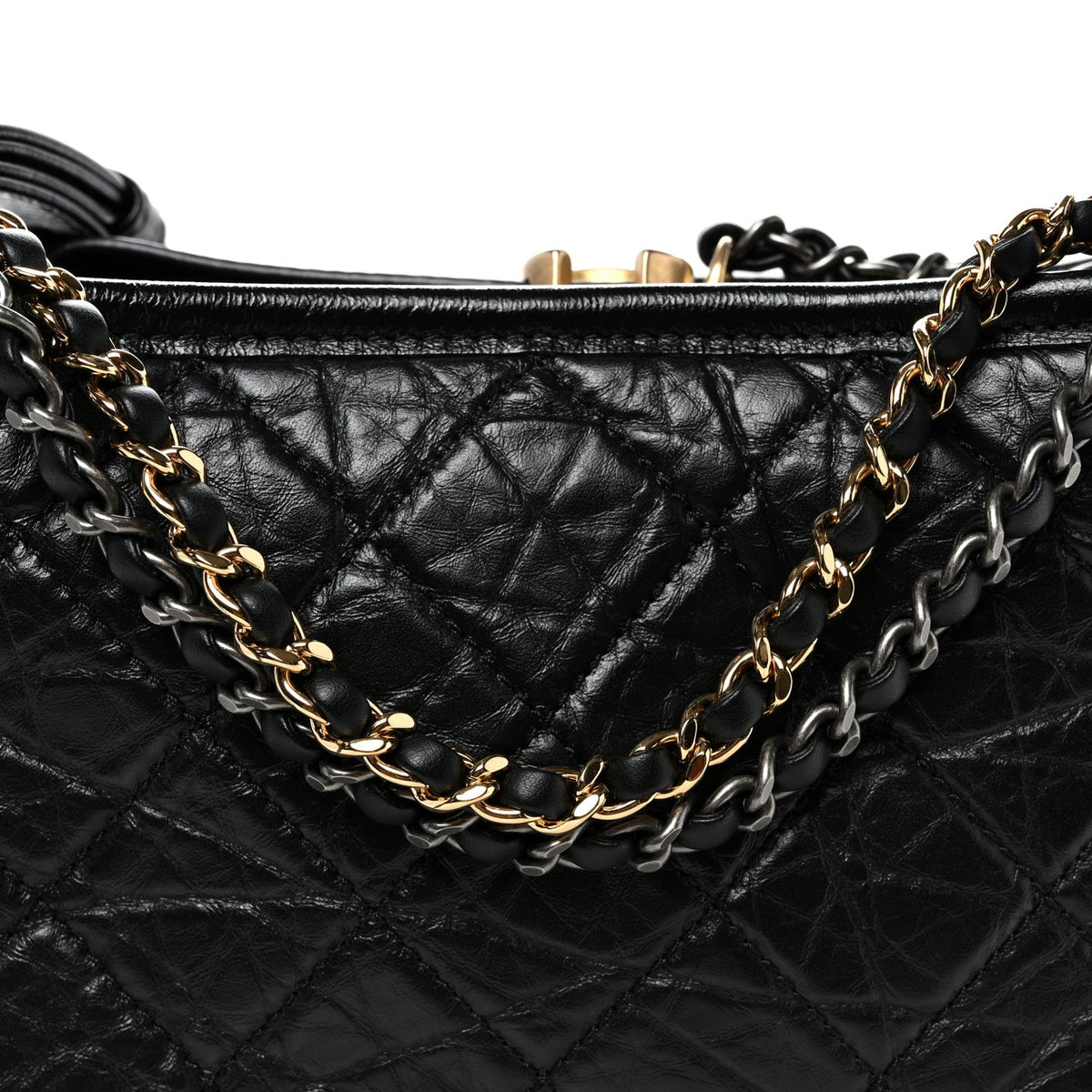 Aged Calfskin Quilted Small Gabrielle Hobo Black