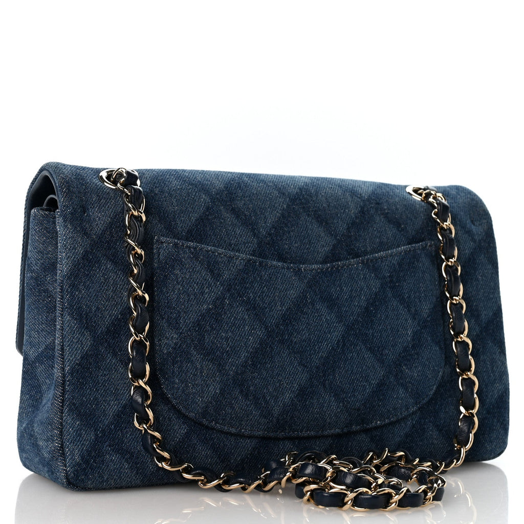 Printed Denim Quilted Medium Double Flap Light Blue