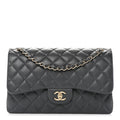 Caviar Quilted Jumbo Double Flap Dark Grey