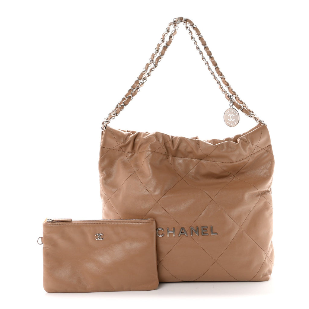 Shiny Calfskin Quilted Small Chanel 22 Beige