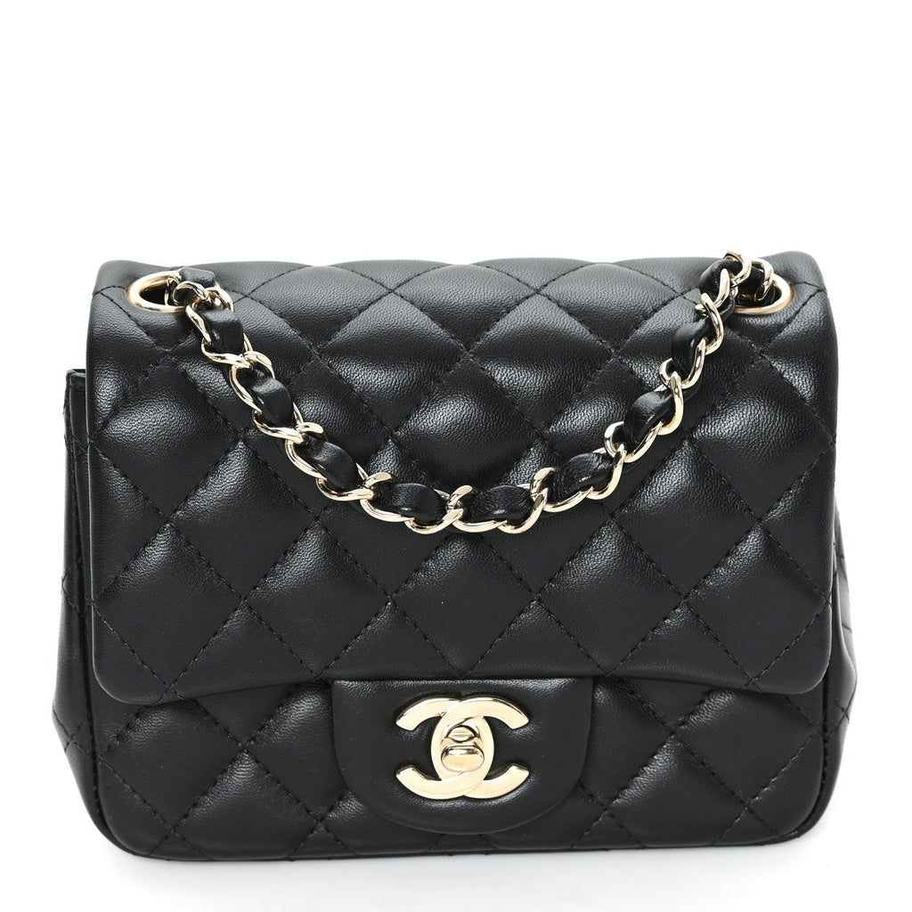Lambskin Quilted Mini Square Flap Black