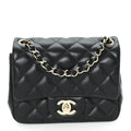 Lambskin Quilted Mini Square Flap Black