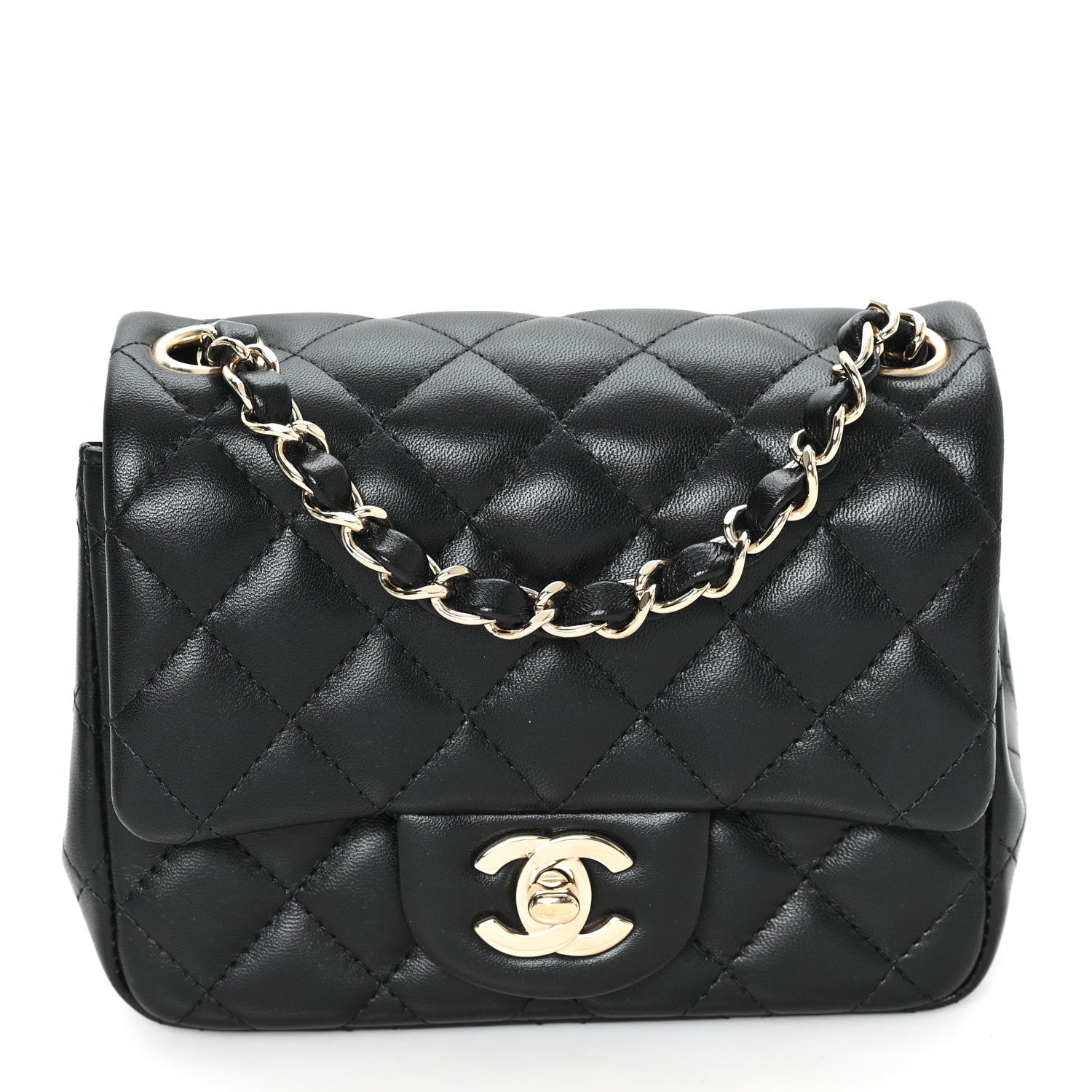 Lambskin Quilted Mini Square Flap Black