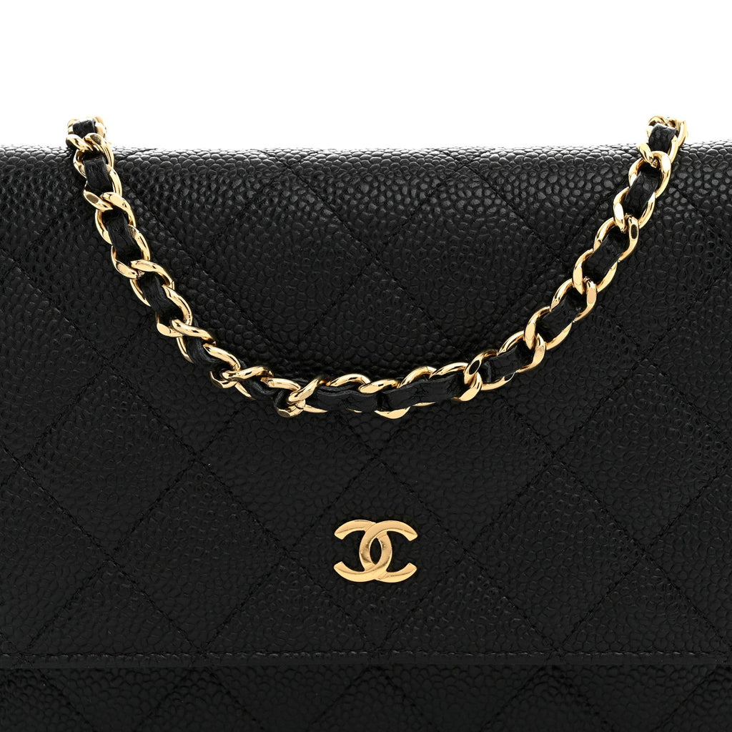 Caviar Quilted Wallet on Chain WOC Black
