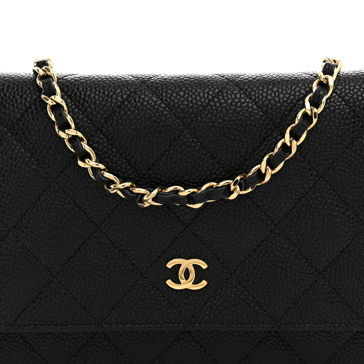 Caviar Quilted Wallet on Chain WOC Black