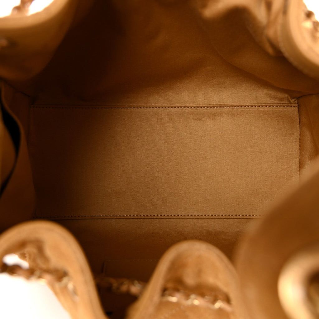 Suede Quilted Small Chanel 25 Handbag Beige