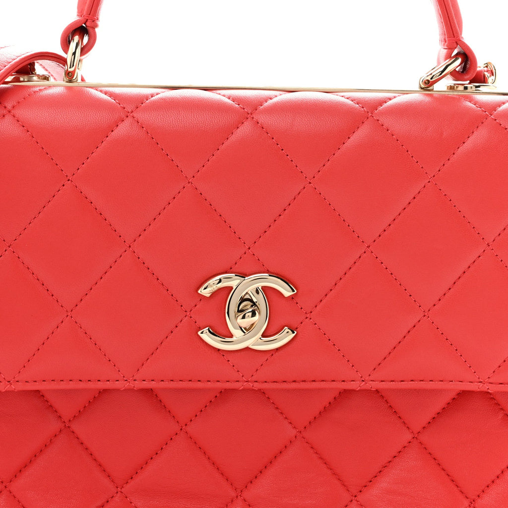 Lambskin Quilted Medium Trendy CC Flap Dual Handle Bag Coral