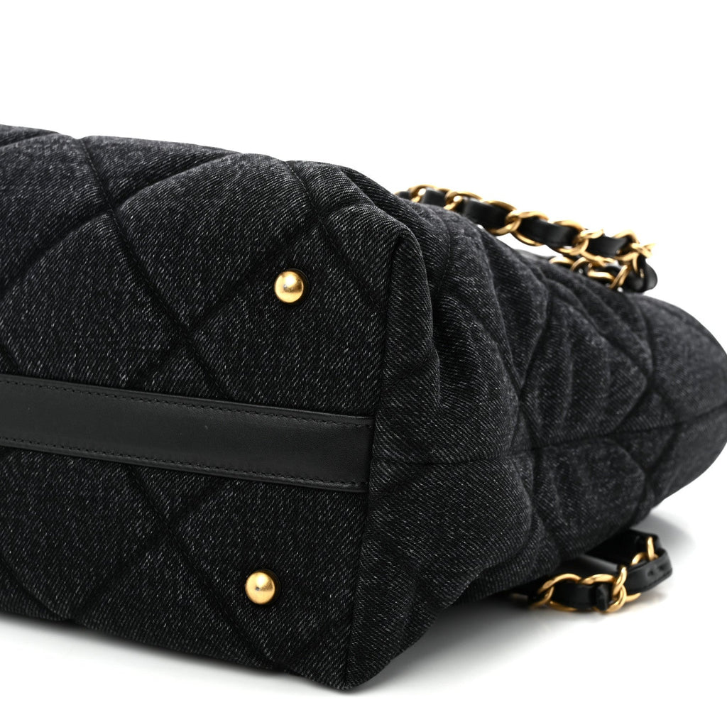 Denim Calfskin Quilted Small Deauville tote  Black