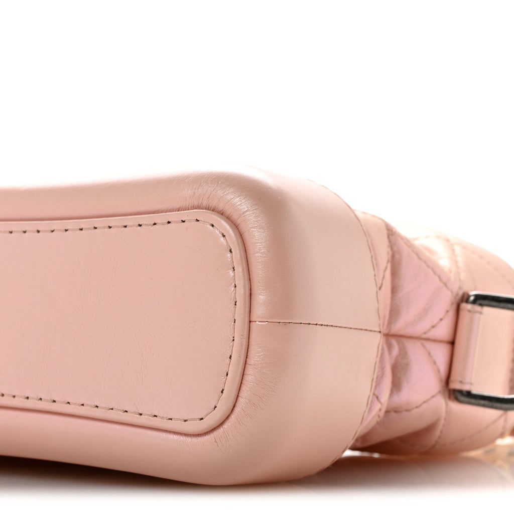 Iridescent Aged Calfskin Quilted Small Gabrielle Hobo Rose Rose