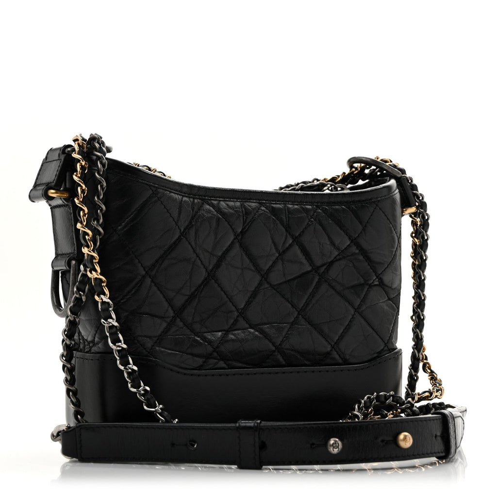 Aged Calfskin Quilted Small Gabrielle Hobo Black