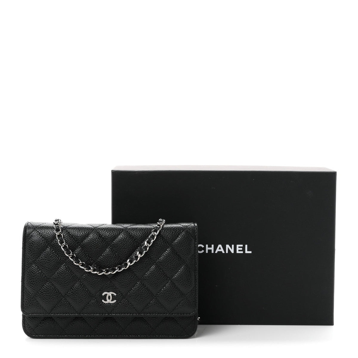Caviar Quilted Wallet on Chain WOC Black