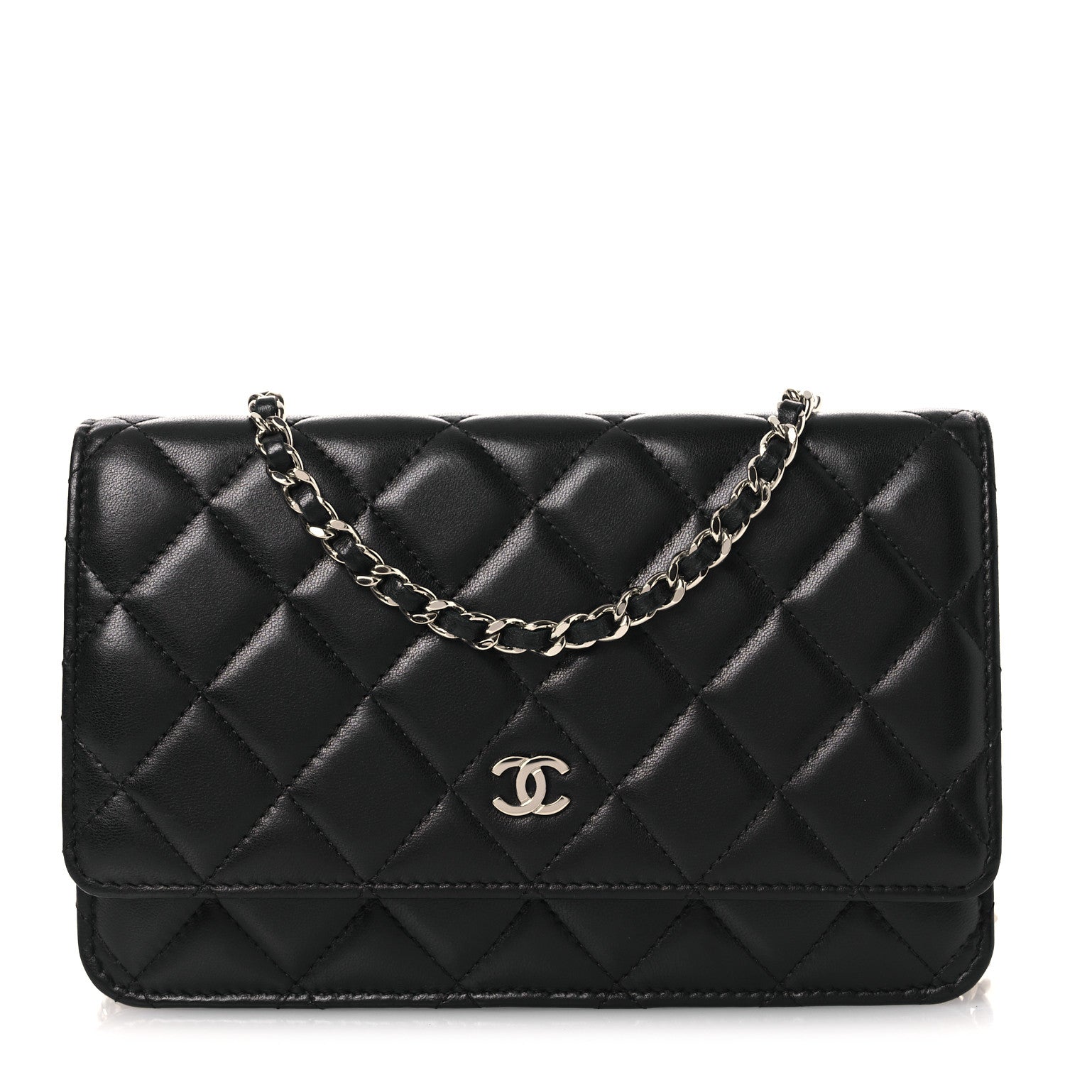 Lambskin Quilted Wallet On Chain WOC Black