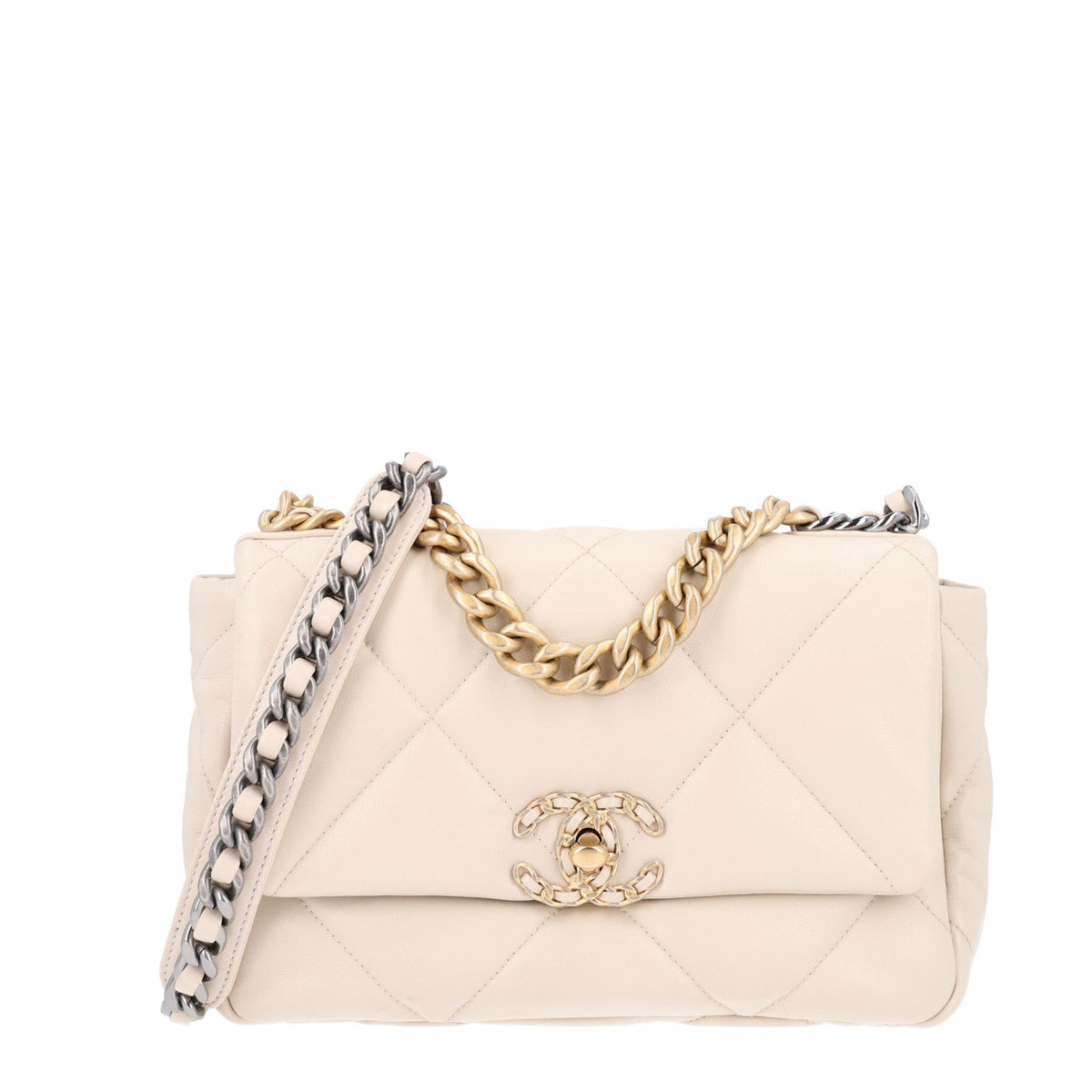 Lambskin Quilted Medium Chanel 19 Flap Light Beige