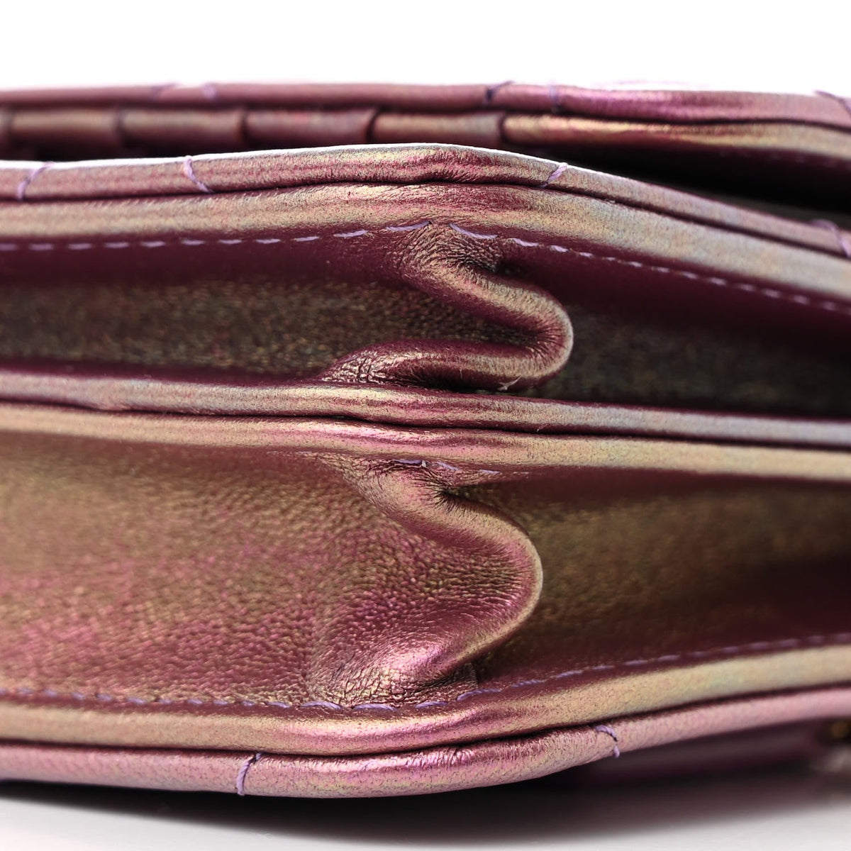 Iridescent Lambskin Quilted Mini Wallet On Chain WOC Purple