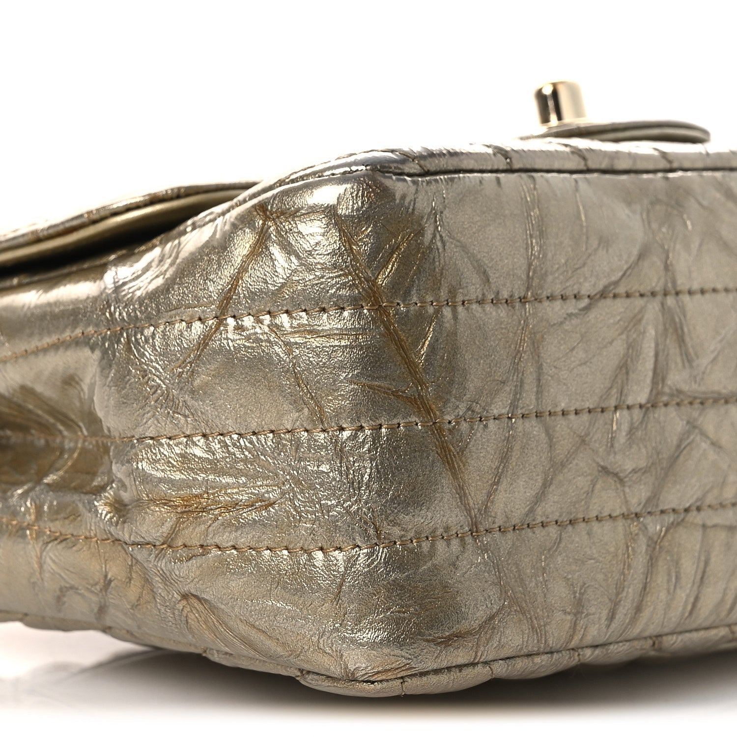 Metallic Crumpled Calfskin Chevron Quilted Mini Square Flap Gold