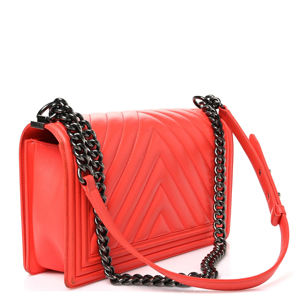 Lambskin Chevron Quilted Medium Boy Flap Orange