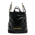 Shiny Calfskin Quilted Chanel 22 Backpack Black