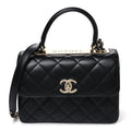 Lambskin Quilted Mini Trendy CC Dual Handle Flap Bag Black