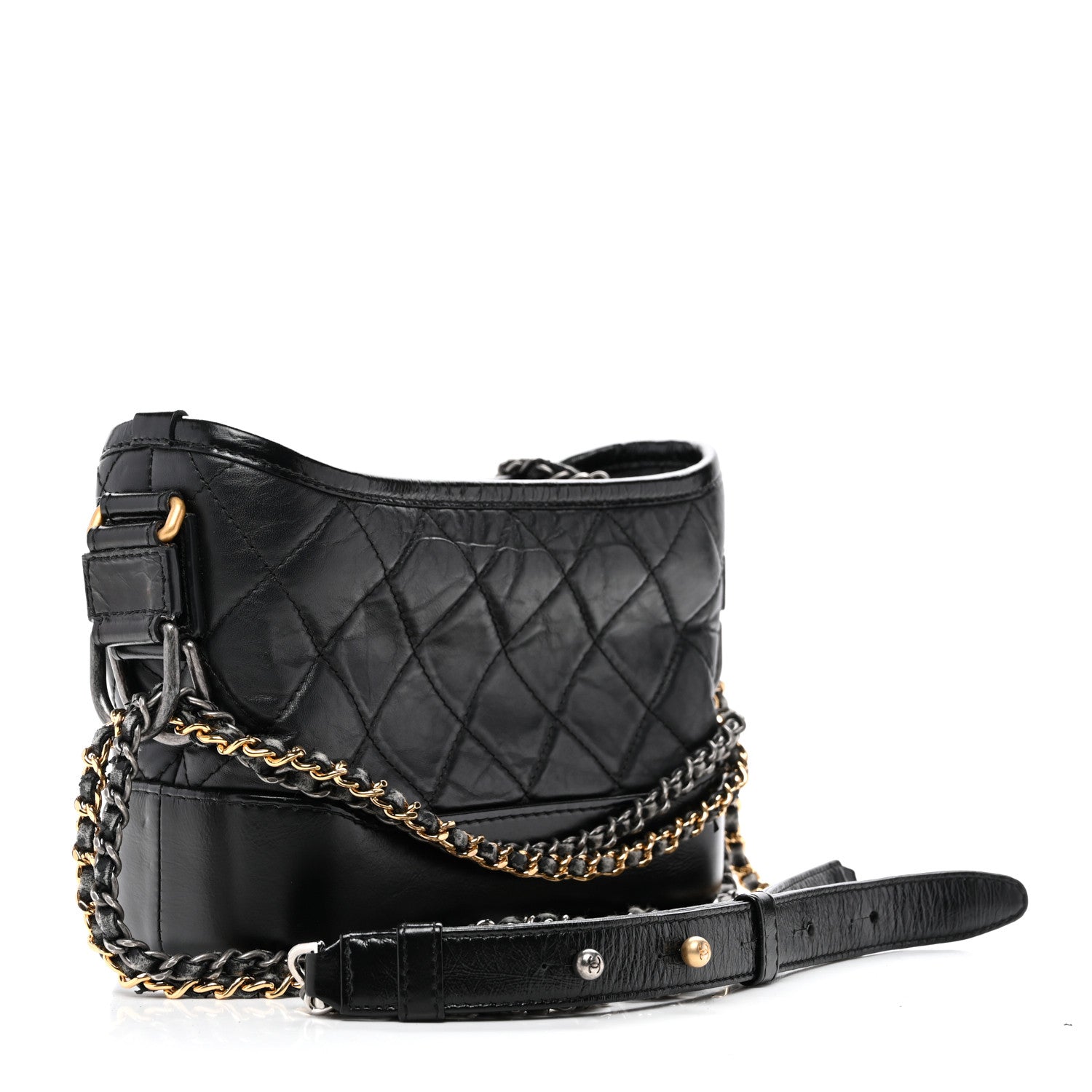Aged Calfskin Quilted Small Gabrielle Hobo Black