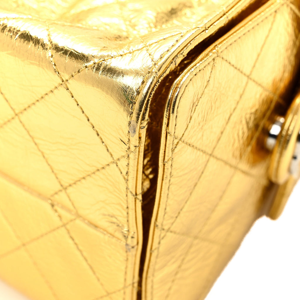 Metallic Aged Calfskin Quilted Small Chanel 25 Handbag Gold