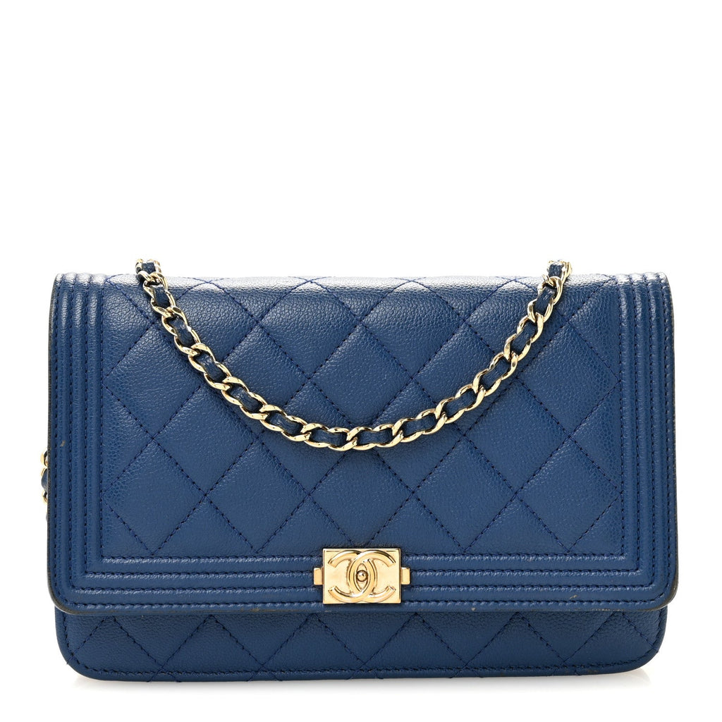 Caviar Quilted Boy Wallet On Chain WOC Dark Blue