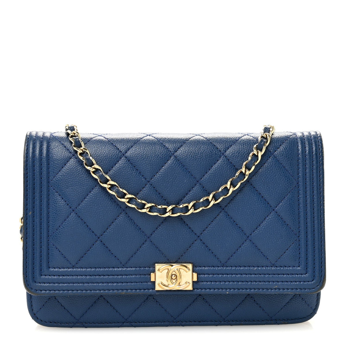 Caviar Quilted Boy Wallet On Chain WOC Dark Blue