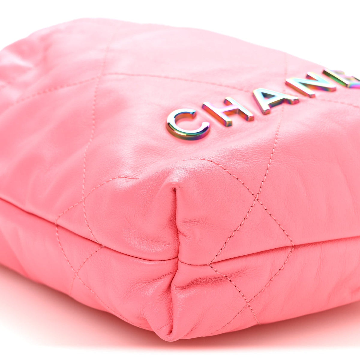 Shiny Calfskin Quilted Rainbow Metal Mini Chanel 22 Coral Pink