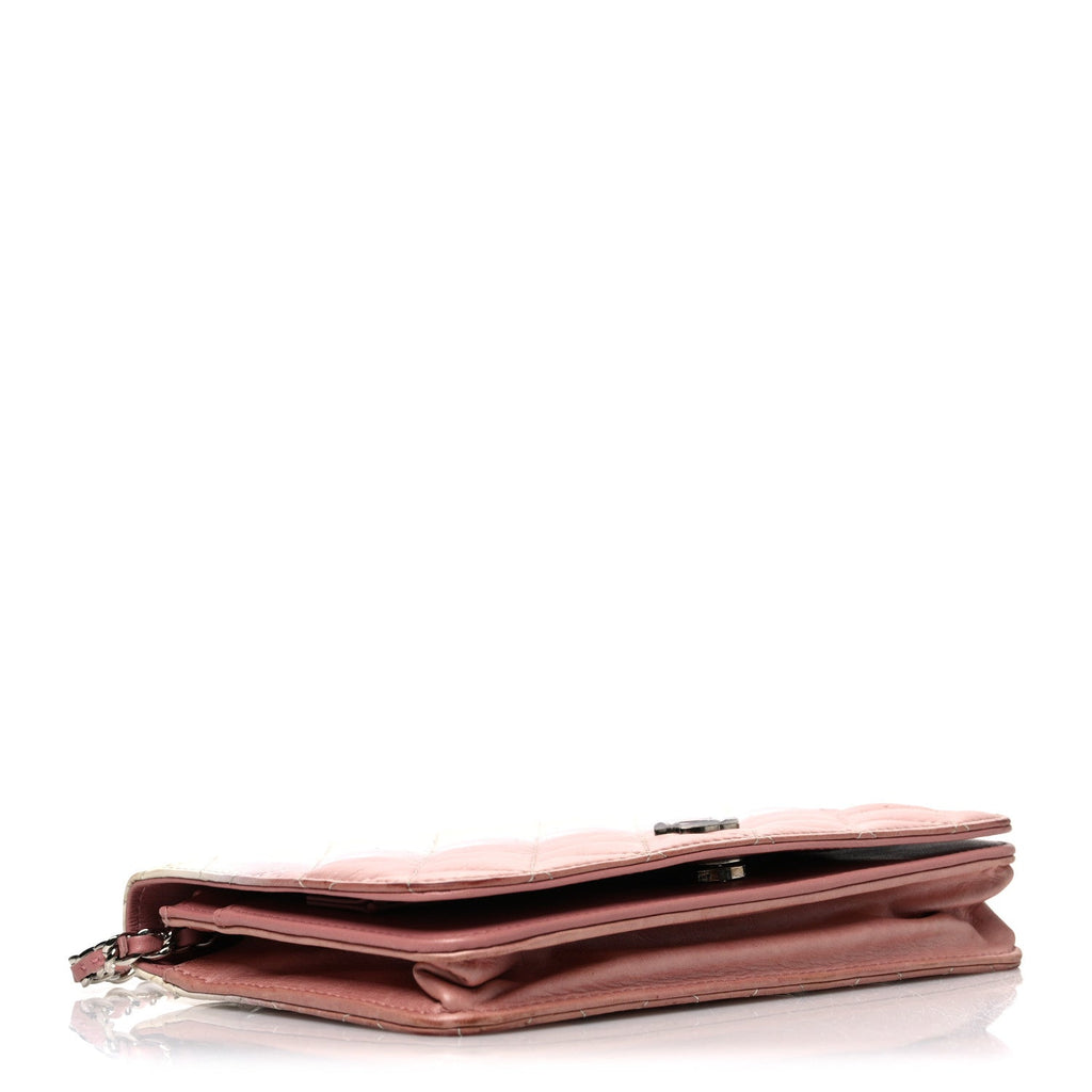 Ombre Patent Calfskin Quilted Wallet on Chain WOC Pink White
