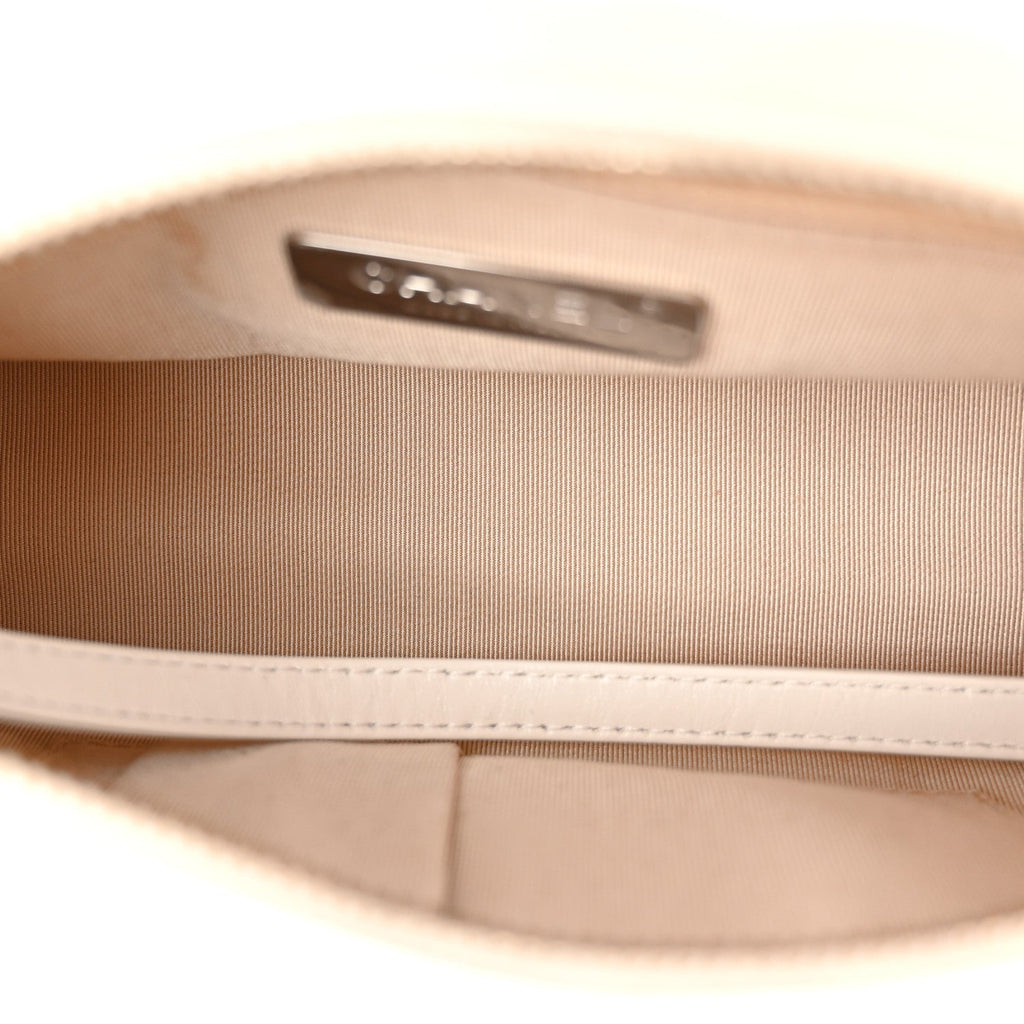 Calfskin Wool Felt Embossed Small Gabrielle Logo Hobo White