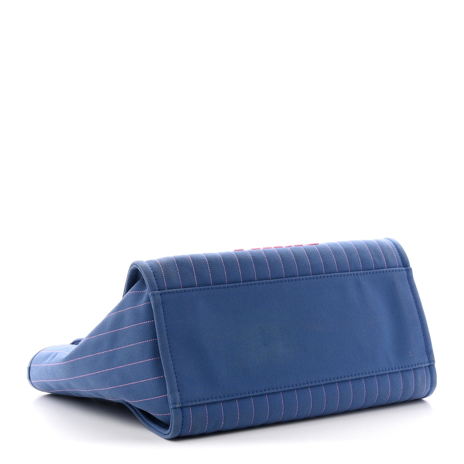 Canvas Calfskin Striped Medium Deauville Tote Blue