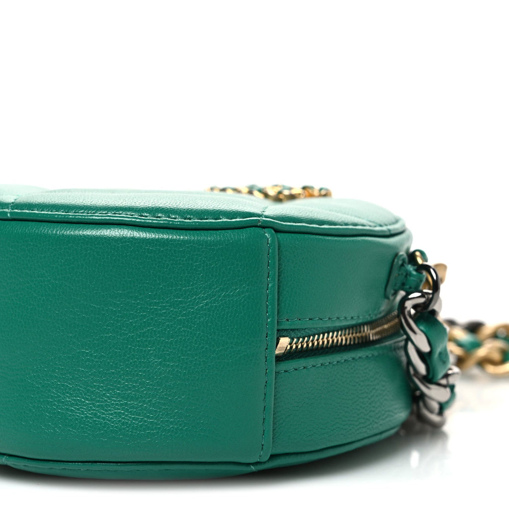 Lambskin Quilted Chanel 19 Round Clutch With Chain Green
