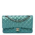 Iridescent Caviar Quilted Medium Double Flap Green