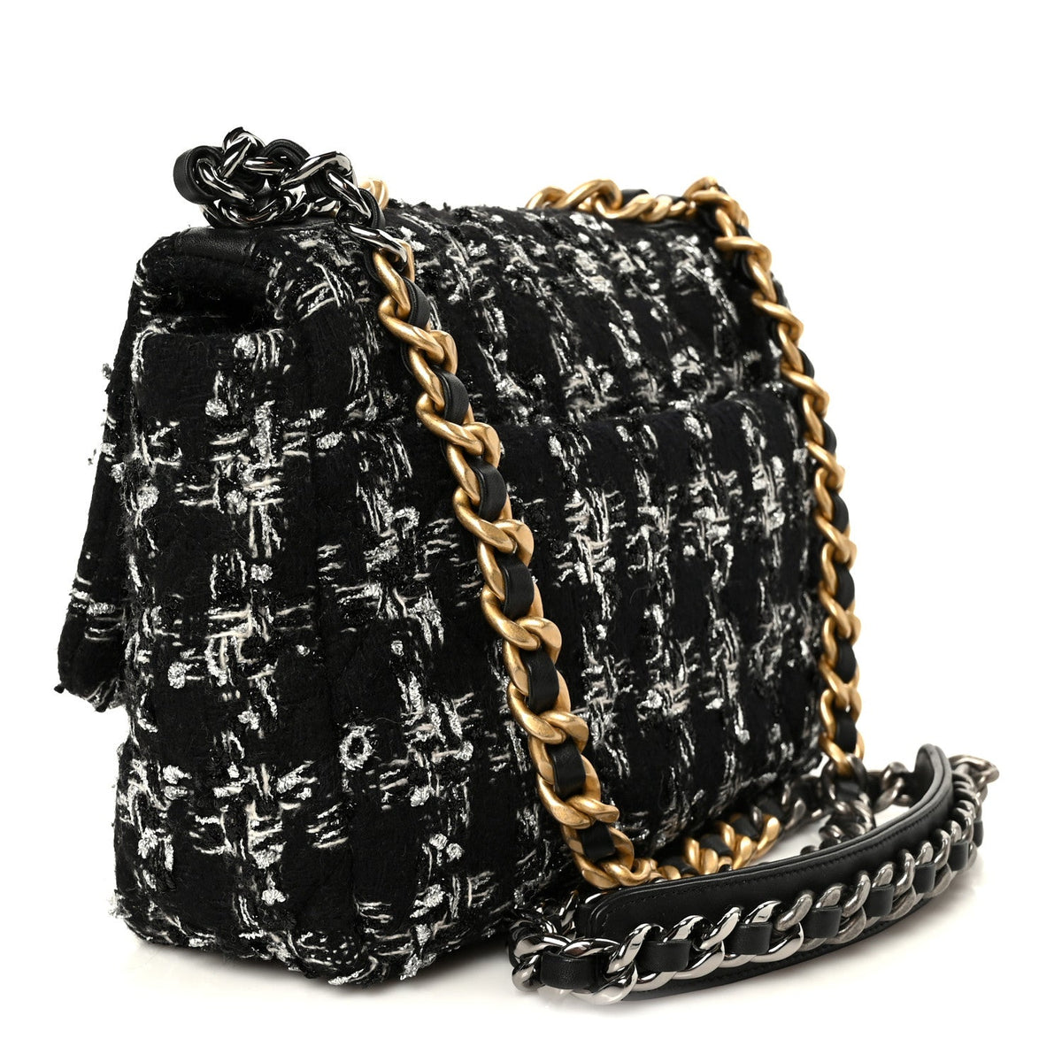 Tweed Quilted Medium Chanel 19 Flap Black Silver Ecru