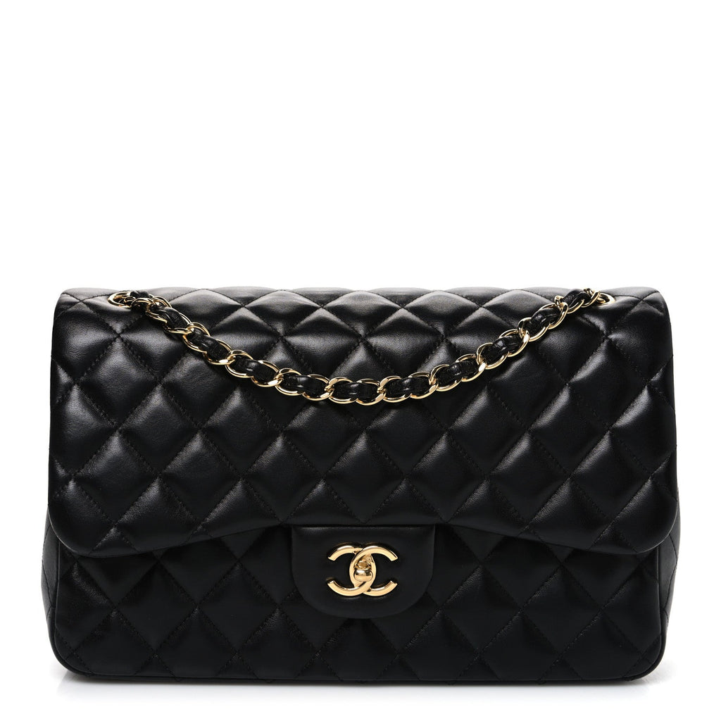Lambskin Quilted Jumbo Double Flap Black