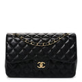 Lambskin Quilted Jumbo Double Flap Black