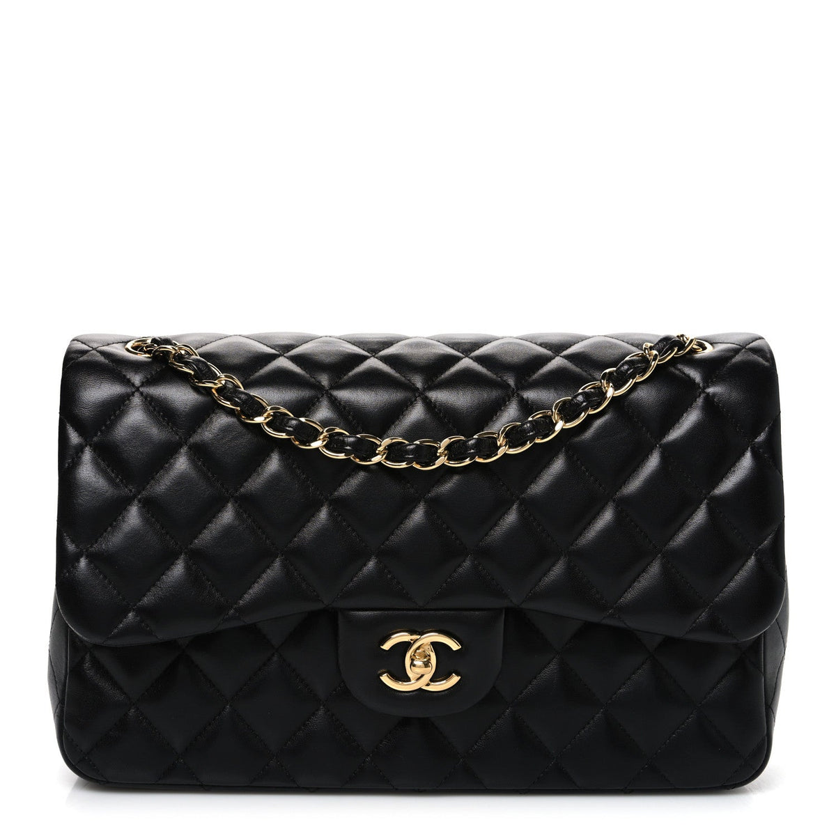 Lambskin Quilted Jumbo Double Flap Black