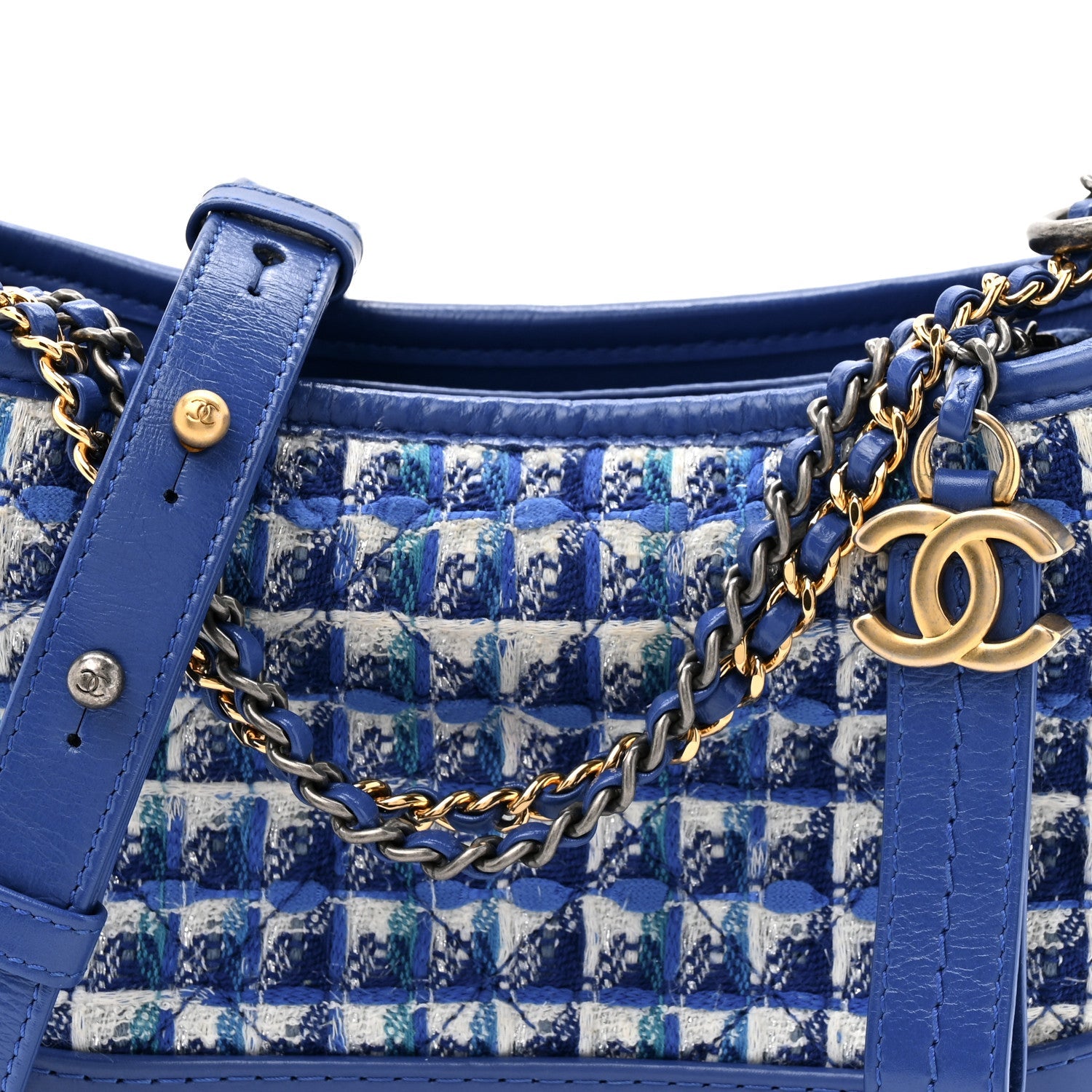 Tweed Calfskin Small Gabrielle Hobo Royal Blue