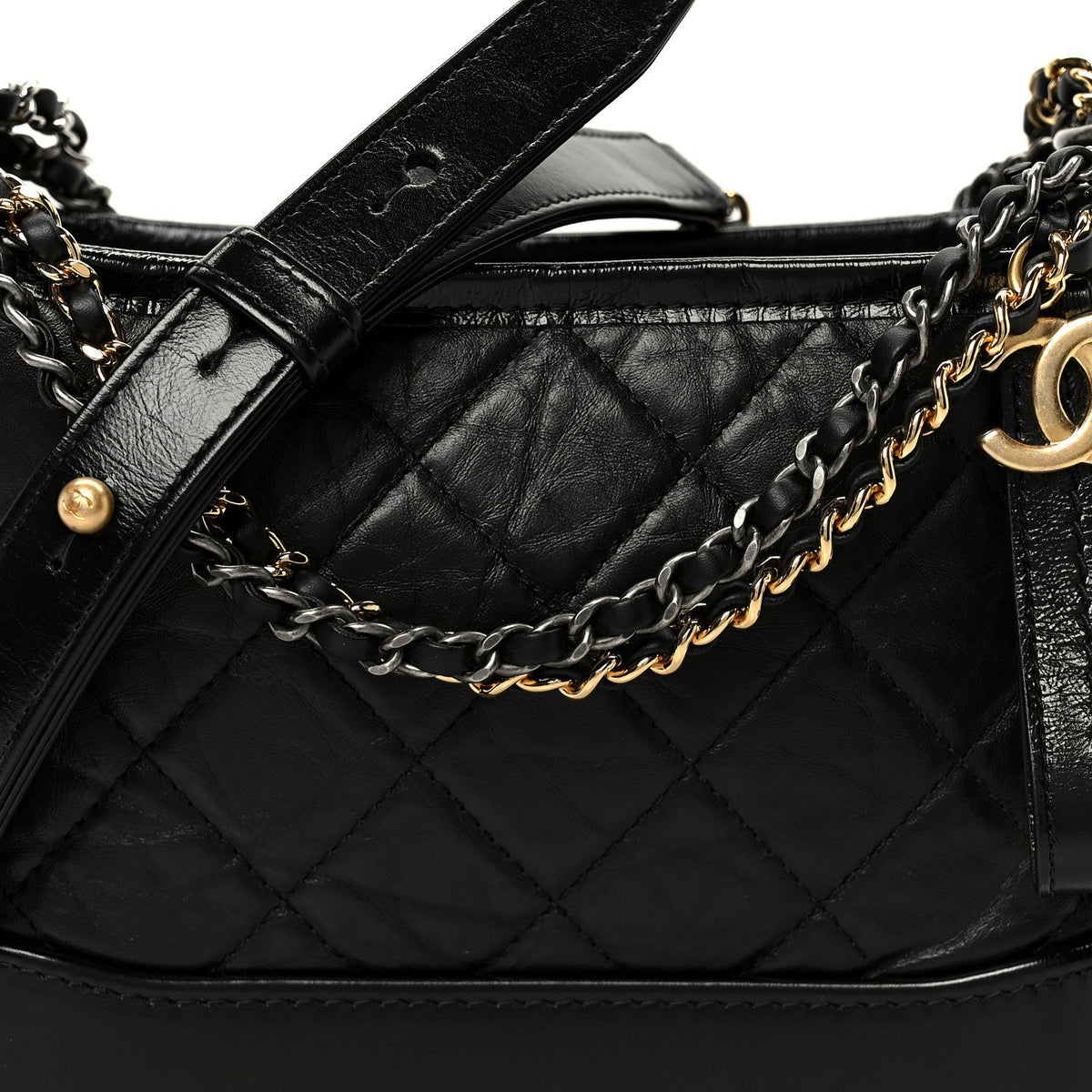 Aged Calfskin Quilted Small Gabrielle Hobo Black