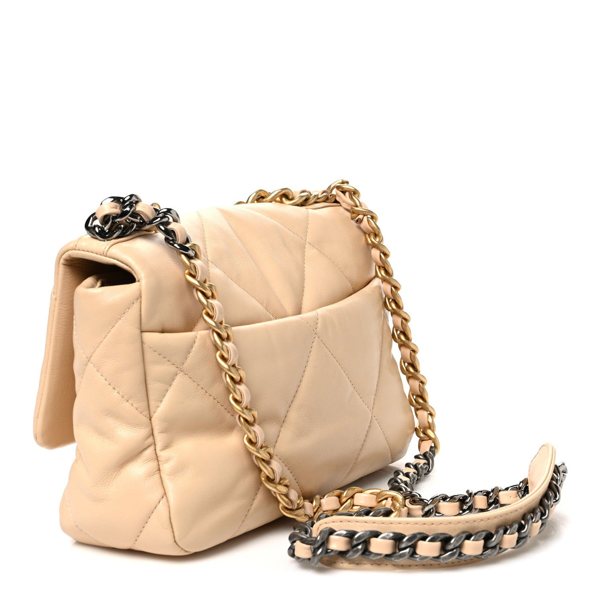 Goatskin Quilted Medium Chanel 19 Flap Beige