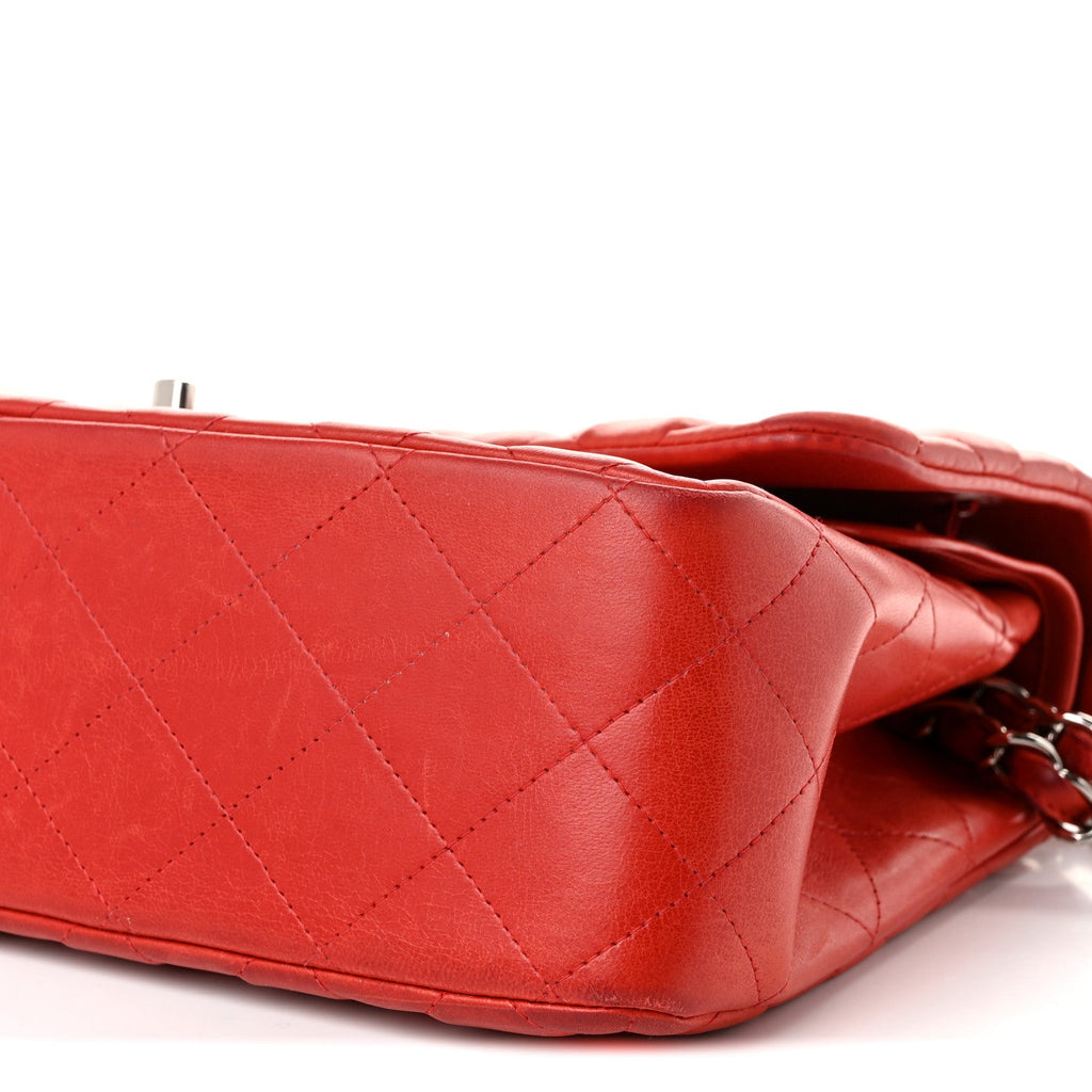 Lambskin Quilted Jumbo Double Flap Red
