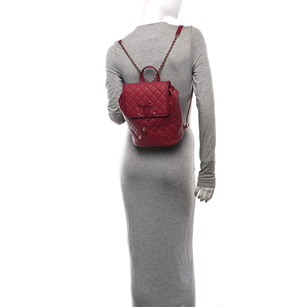Caviar Quilted Filigree Backpack Dark Pink